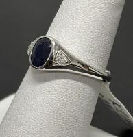 Oval Blue Sapphire 1.38ct and Diamond Accent Ring in White Gold &ndash; Classic Setting, Size 6-1/2 - 4