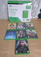 (1) Seagate 2TB Game Drive for Microsoft Xbox One & (7) Pre-Owned Xbox One Games