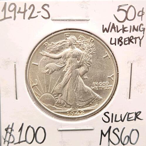 1942-S MS60 Silver Walking Liberty Half Dollar