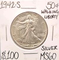 1942-S MS60 Silver Walking Liberty Half Dollar