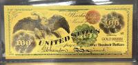 Commemorative 24K Gold-Plated Replica of 1863 U.S. $100 Gold Certificate - 2