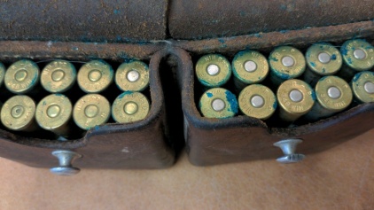 Vintage Leather Ammo Belt Pouch w/(20) Rounds .348 Win.