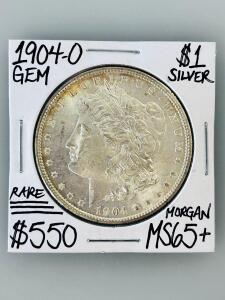 1904-O Morgan Silver Dollar, MS65+, New Orleans Mint, 90% Silver, 1.5 in, $1 Coin
