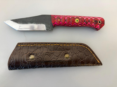 Custom Fixed-Blade Knife With Unique Handle And Leather Sheath