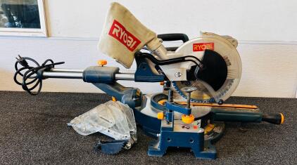 RYOBI 10" Sliding Compound Miter Saw, Exactline Laser, 15A Motor, Dust Bag, Accessories (Tested and Works Well)