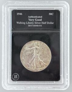 1946 Walking Liberty Half Dollar, VG-8, Certified, 90% Silver