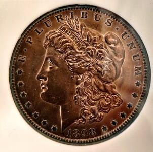 1898 Morgan Silver Dollar, Encapsulated, 90% Silver, United States, Certification #053584, Unable To Verify Authencity Please Inspect