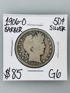 1906-O Barber Half Dollar, 90% Silver, G6 Grade, New Orleans Mint, Historic US Coin