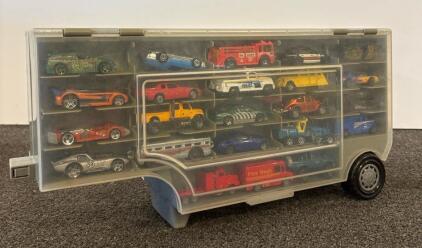 Assorted 1:64 Scale Die-Cast Toy Car Collection in Plastic Carrying Case (Approx. 37 Cars)