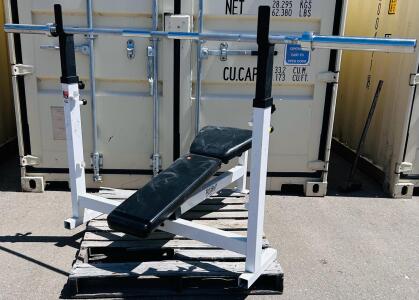 Tuff Stuff Adjustable Decline/Flat Bench Press With Integrated Rack & 7-Foot Olympic Barbell