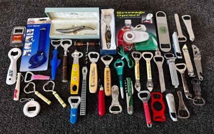 Vintage & Modern Bottle Opener Collection - 37Pcs, Branded, Novelty, Corkscrews, Boxed & Keychains