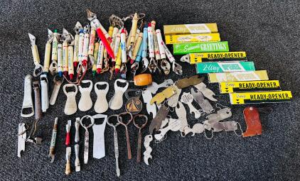 Vintage Bottle & Can Opener Collection With Advertising & Novelty Pieces, Original Boxes