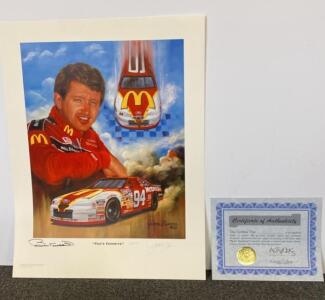 Bill Elliott &ldquo;Fan&rsquo;s Favorite&rdquo; Signed Limited Edition 308/700 NASCAR Lithograph COA 1996 Jeanne Barnes 22x28&rdquo;