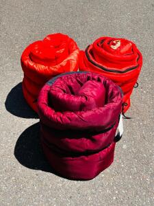 Trail Blazer Rectangular Sleeping Bags 77x33 in, 4lb, Polyester Fill, Made in USA and (2) Small Adult Sleeping Bags