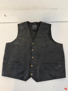 Reserve Leather Company Black Genuine Leather Vest with Snap Closure and Patchwork Design Size 2X