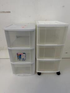 Sterilite 3-Drawer Plastic Storage Cart, White Frame, Clear Drawers, 24" Tall, Caster Wheels