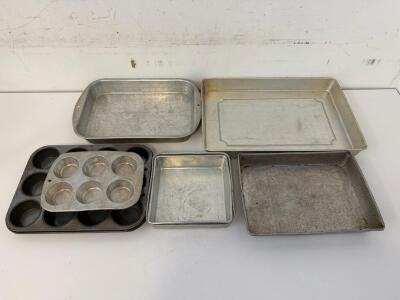 Assorted Commercial Aluminum Baking Pans & Muffin Trays &ndash; 6 Piece Lot, 12-Cup & 6-Cup Muffin Tin