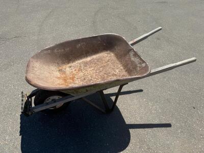 Steel Contractor Wheelbarrow 6 cu ft, Single Pneumatic Tire, Wood Handles, Heavy-Duty Frame