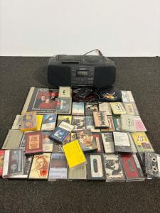 Sony CFD-322 Boombox, 2 Portable CD Players, & 44 Vintage Gospel And Country Cassette Tapes