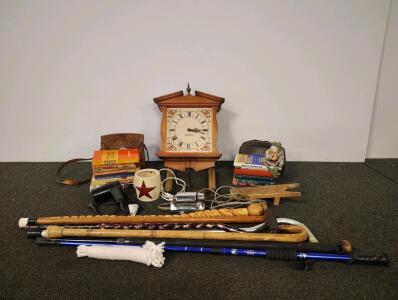 Vintage Collectibles & Household Items, Wall Clock, Books, Canes, & More