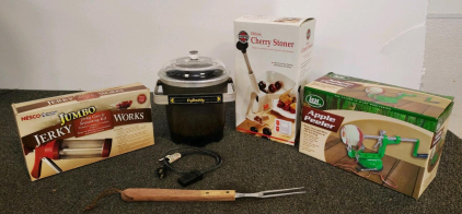 Nesco Jerky Kit, Presto FryDaddy Electric Fryer, LEM Apple Peeler, Cherry Stoner & Meat Fork