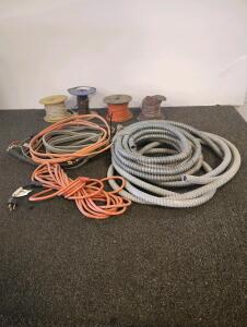 Mixed Lot &ndash; Extension Cord, Armored Conduit, Spools of Wire, miscellaneous spliced cords.