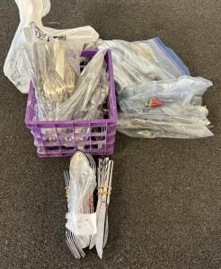 Large Assorted Flatware Lot &ndash; 50+ Pieces Stainless Steel, Mixed Patterns, Knives, Forks, Spoons