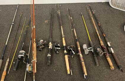 Vintage Fishing Rod And Reels&ndash; 10 Mixed Spinning & Baitcasting Combos, 5'6"-7', Shakespeare, Daiwa