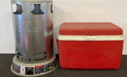 ProTemp PT-80V-LPC-B 80,000 BTU Propane Heater and Rubbermaid Gott Cooler 24x13x15