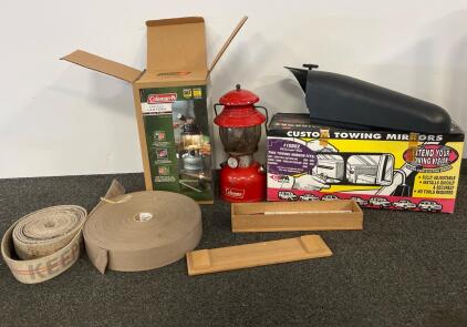Coleman Dual Fuel Lantern 861 Lumens, CIPA 10802 Tow Mirror, Heavy-Duty Straps, & Wooden Trays