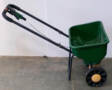 50 lb Walk-Behind Broadcast Spreader, Poly Hopper, Adjustable Settings, 10" Wheels