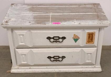 Small Traditional 2-Drawer Dresser/Nightstand, Distressed White Finish, Ornate Brass Handles, 36"x20"x20"