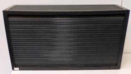 Black Tambour Door Storage Cabinet, 36"x20"x22", Freestanding, Plastic/Composite Construction
