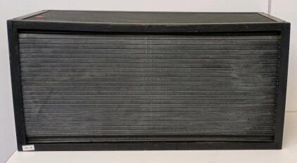 Black Tambour Door Storage Cabinet, 36"x20"x22", Freestanding, Plastic/Composite Construction