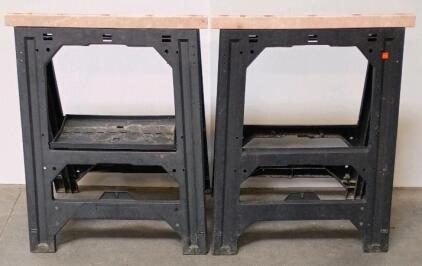 2 Portable Folding Workbenches, Wood Top, Black Plastic Frame, 36"x18", 1,000 lb Capacity
