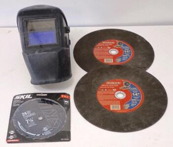 Chicago Electric Welding Helmet, (2) Diablo 14" Cut-Off Wheels, Skil Framing Blade 7 1/4"