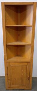 Corner Wood Bookcase Cabinet, 3 Shelves with Lower Storage Door, Light Finish, 72"x24"x16"
