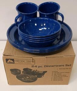 Ozark Trail 10 Pc Blue Enamel Camping Dinnerware Set for 4 Plates, Bowls & 2 Mugs,