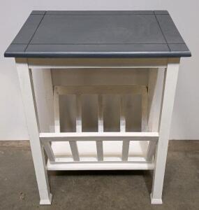 Wooden Magazine Rack Side Table, Dark Gray Top, White Base, 24" x 13" x 22"