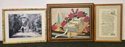 Framed Art Set: Holy Bible Needlework, Footprints in the Sand, and Children&rsquo;s Garden Print