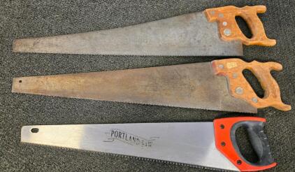 Portland 20" Hand Saw 9TPI + 2 Vintage Wood Handle Crosscut Saws 22"-24" Assortment