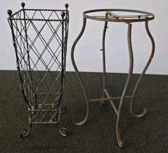 Pair of Wrought Iron Plant Stands with Decorative Scroll Feet and Lattice Design