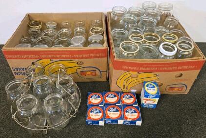 Vintage Ball Canning Jars Lot with Accessories &ndash; Approx. 42 Jars, Mixed Sizes, Includes Rack