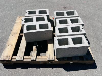 7 Standard 16x8x8" Concrete Cinder Blocks on 48x40" Pallet, Approx. 330 lbs Total, Gray