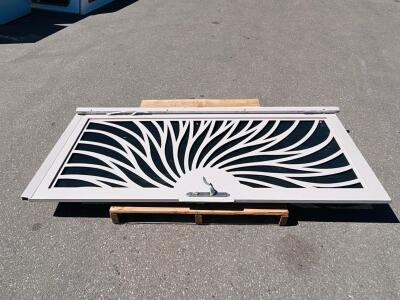 Decorative Metal Security Storm Door, 80" x 36", Sunburst Design, Right-Handed