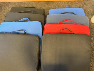 Colorful Stackable Portable Stadium Seat Cushions, 15"x15"x2", Handles, Mixed Colors, Set of 8