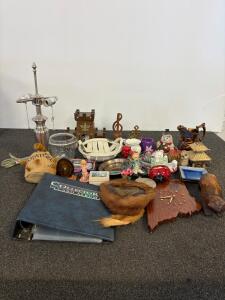 Vintage Collectibles Lot &ndash; Clocks, Figurines, Lamp Base, Album, Ceramics