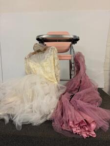 Vintage 1950s-60s Lace Wedding Dress w/ Veil & Pink Strapless Prom Dress, Size S/M, Ballgown Style vintage highchair