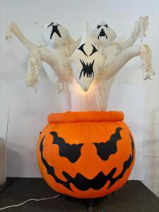 8ft Inflatable Halloween Jack-o'-Lantern With 3 Ghosts, Internal LED Lights, Sturdy Base, Plug-In