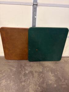 Vintage Folding Card Table, Brown and Green Tops, Metal Frame, 34"x34"x28"